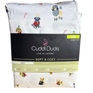 Cuddl Duds King Sheet Set Microfiber Christmas Dogs Adorable GIFT NEW